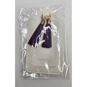 Younique White Luggage Tag Purple Tassles New Sealed 5"